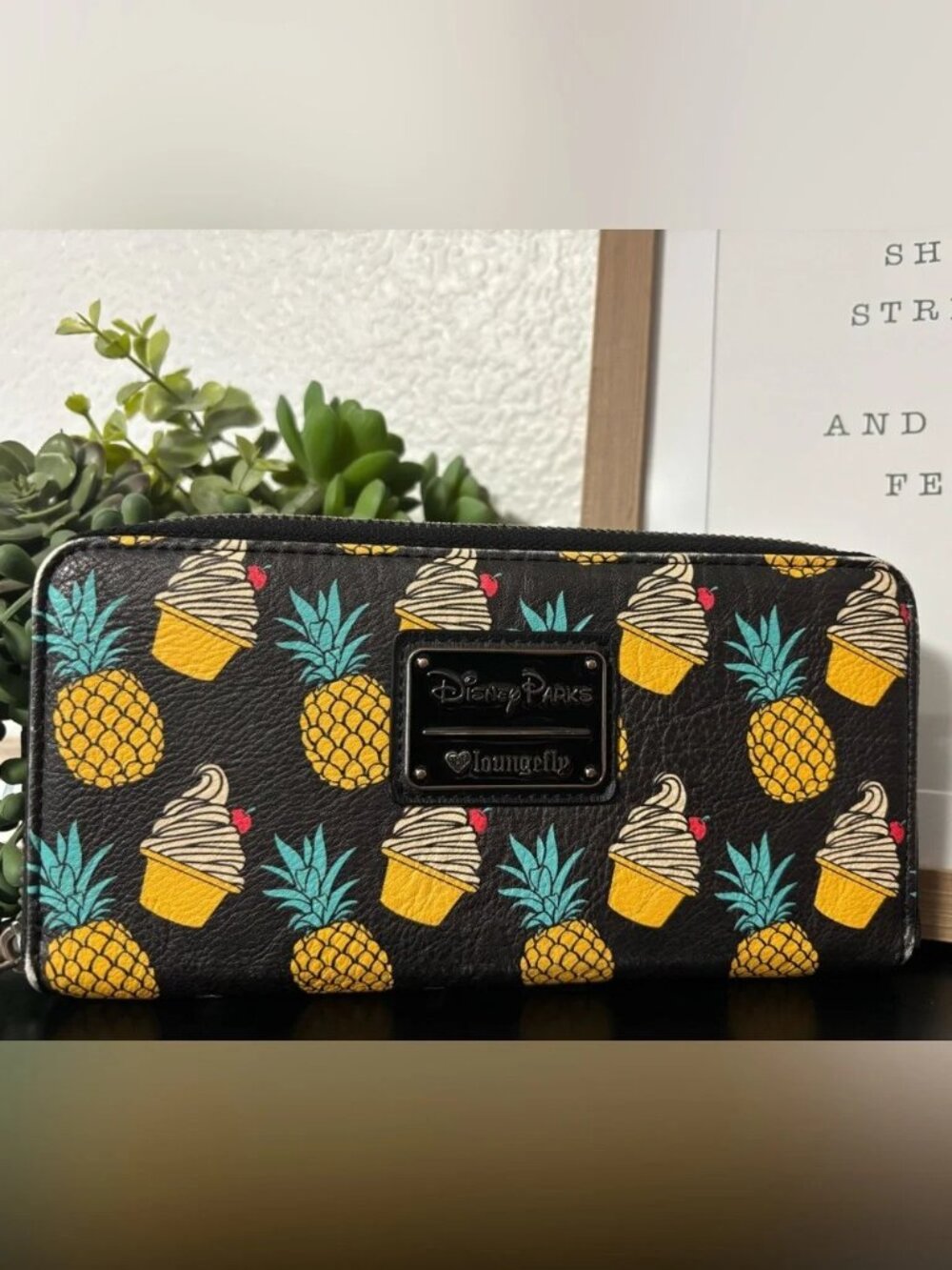 Loungefly Disney Parks Pineapple & Dole Whip Black Wallet